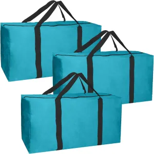 Jalousie 3 Pack Extra Large Heavy Duty Storage Bags Moving Bag Totes Storage Bin Space Saver Travel Duffel Bags - Made of Tough 600D Oxford (Teal-Black 3 Pack)