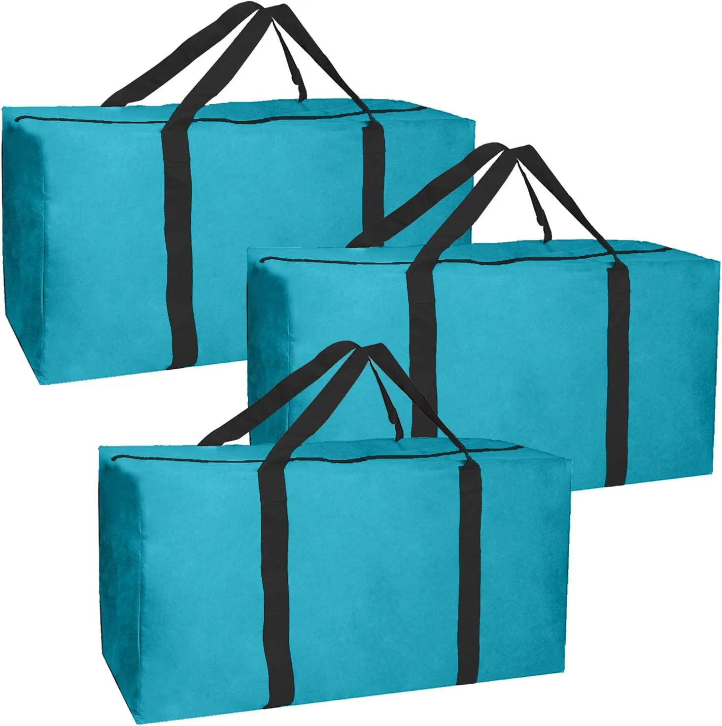 Jalousie 3 Pack Extra Large Heavy Duty Storage Bags Moving Bag Totes Storage Bin Space Saver Travel Duffel Bags - Made of Tough 600D Oxford (Teal-Black 3 Pack)