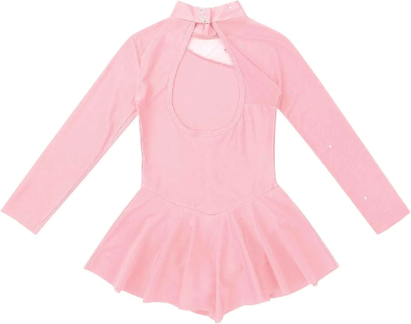 JEATHA Kids Girls Rhinestone Mesh Splice Figure Ice Skating Ballet Dance Gymnastics Leotard Dress Dancewear