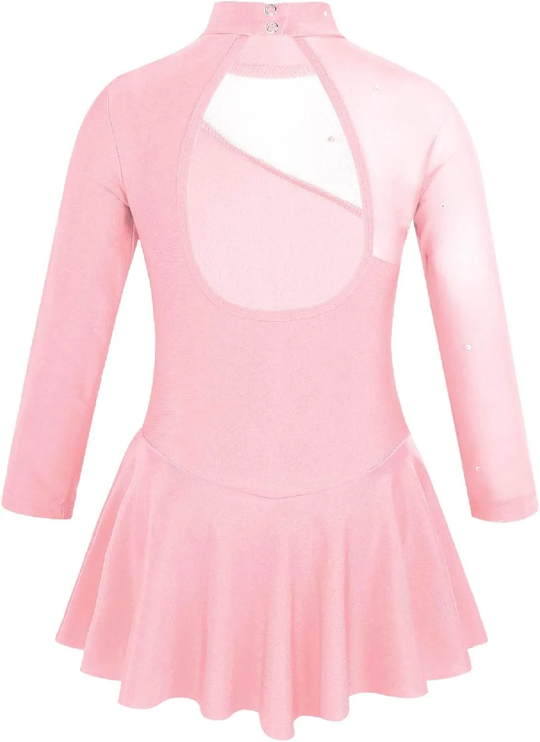 JEATHA Kids Girls Rhinestone Mesh Splice Figure Ice Skating Ballet Dance Gymnastics Leotard Dress Dancewear