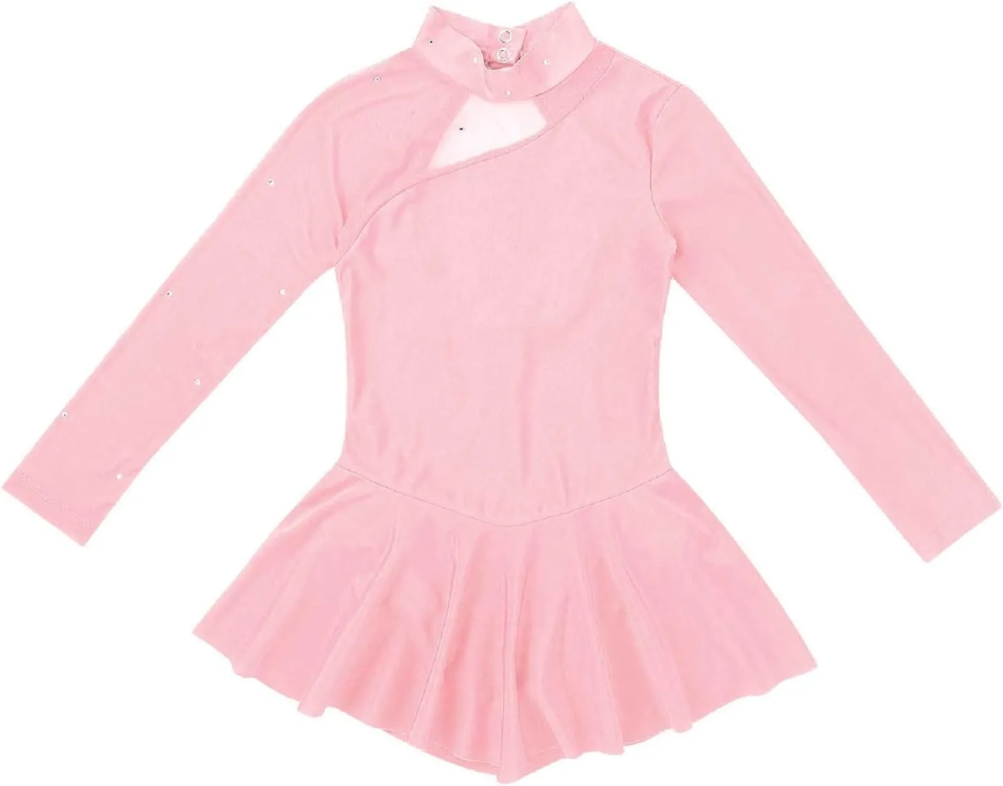 JEATHA Kids Girls Rhinestone Mesh Splice Figure Ice Skating Ballet Dance Gymnastics Leotard Dress Dancewear