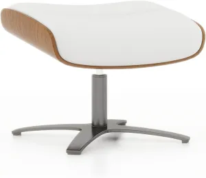 Jennifer Taylor Home Jovan 20.5" Mid-Century Modern Genuine Leather Footstool Ottoman, Porcelain White Leather