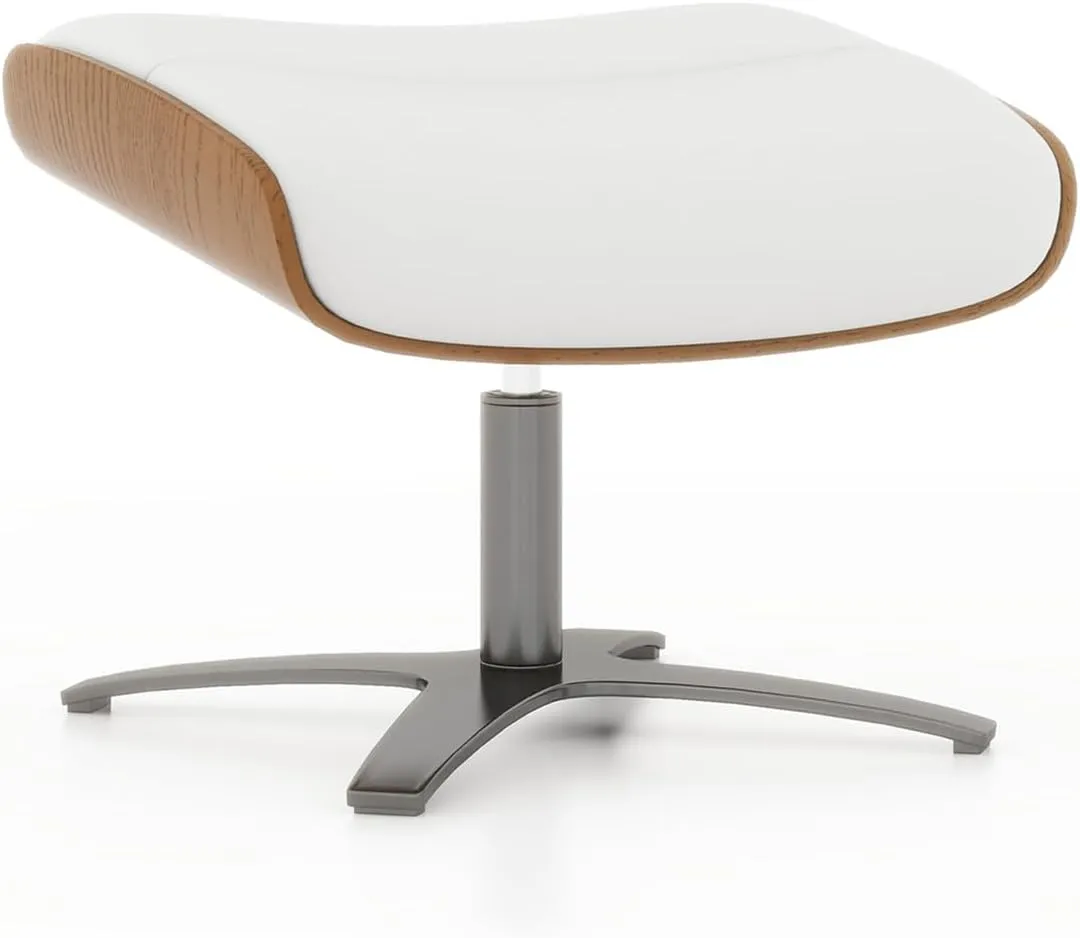 Jennifer Taylor Home Jovan 20.5" Mid-Century Modern Genuine Leather Footstool Ottoman, Porcelain White Leather