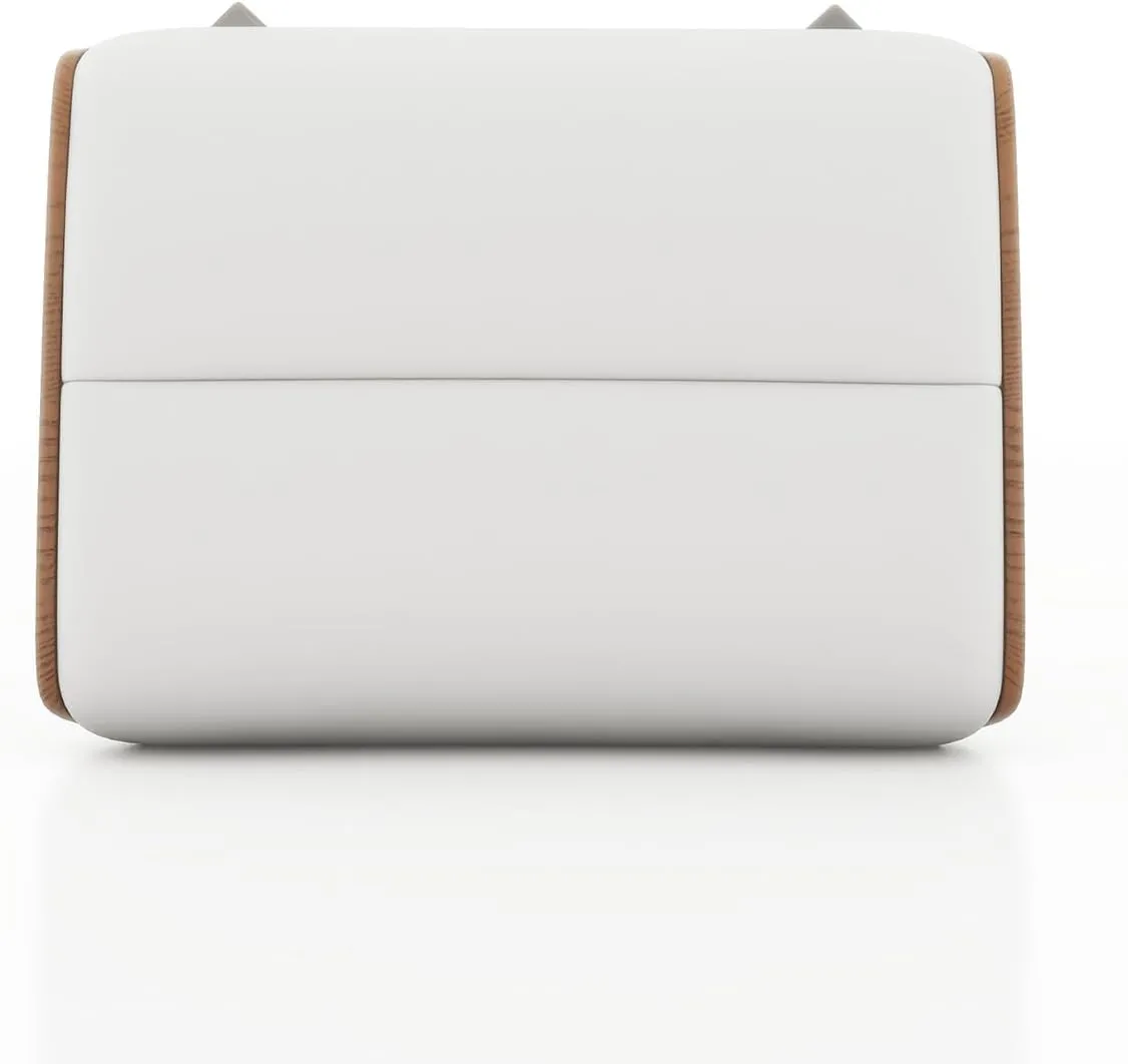 Jennifer Taylor Home Jovan 20.5" Mid-Century Modern Genuine Leather Footstool Ottoman, Porcelain White Leather