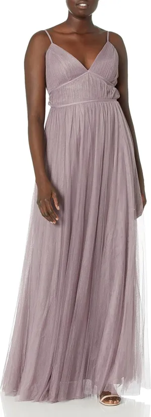 Jenny Yoo Women's Ali V Neck Spaghetti Strap Long Tulle Gown