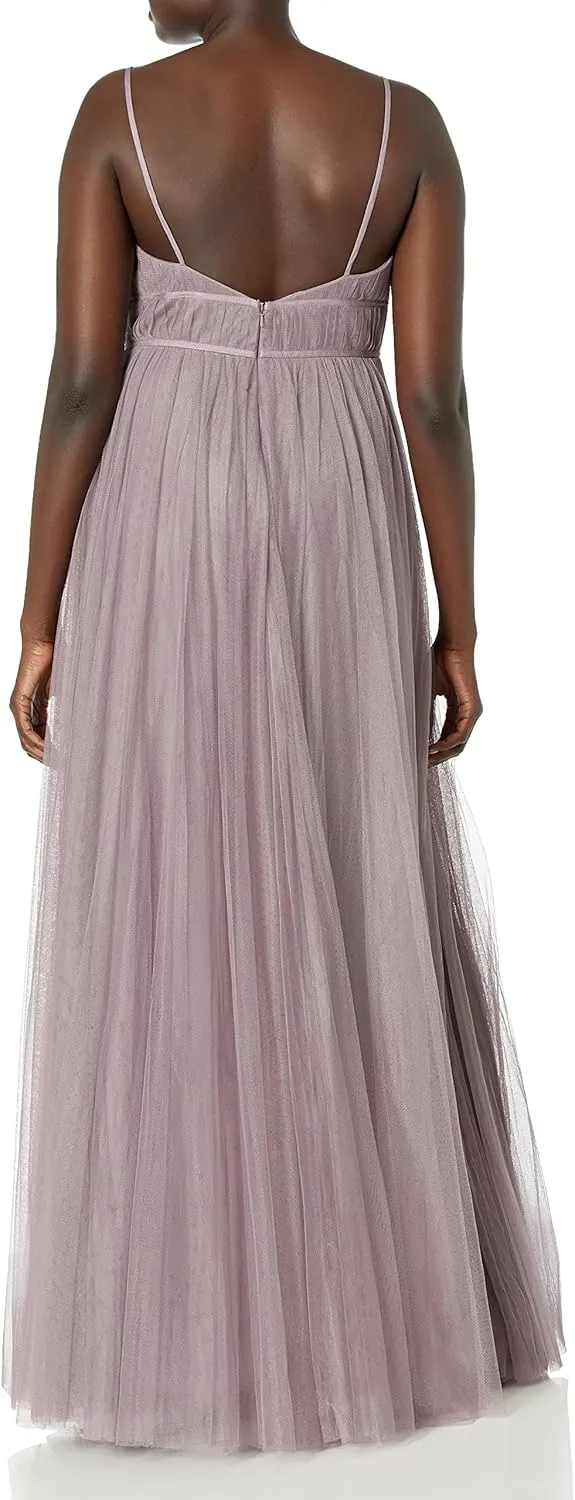 Jenny Yoo Women's Ali V Neck Spaghetti Strap Long Tulle Gown