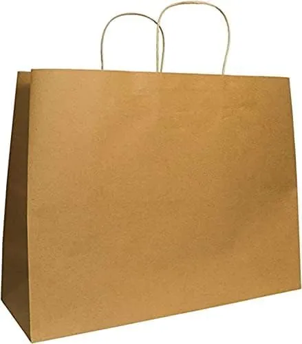 JET PAPER BAGS - Large Brown Paper Bags with Handles 16”x 6”x12” Inch [25 Pcs] Prime for Takeout, Grocery, Goody, Retail, Party, Gifts, Weddings - Recyclable Kraft Paper Gift Bags with Handles