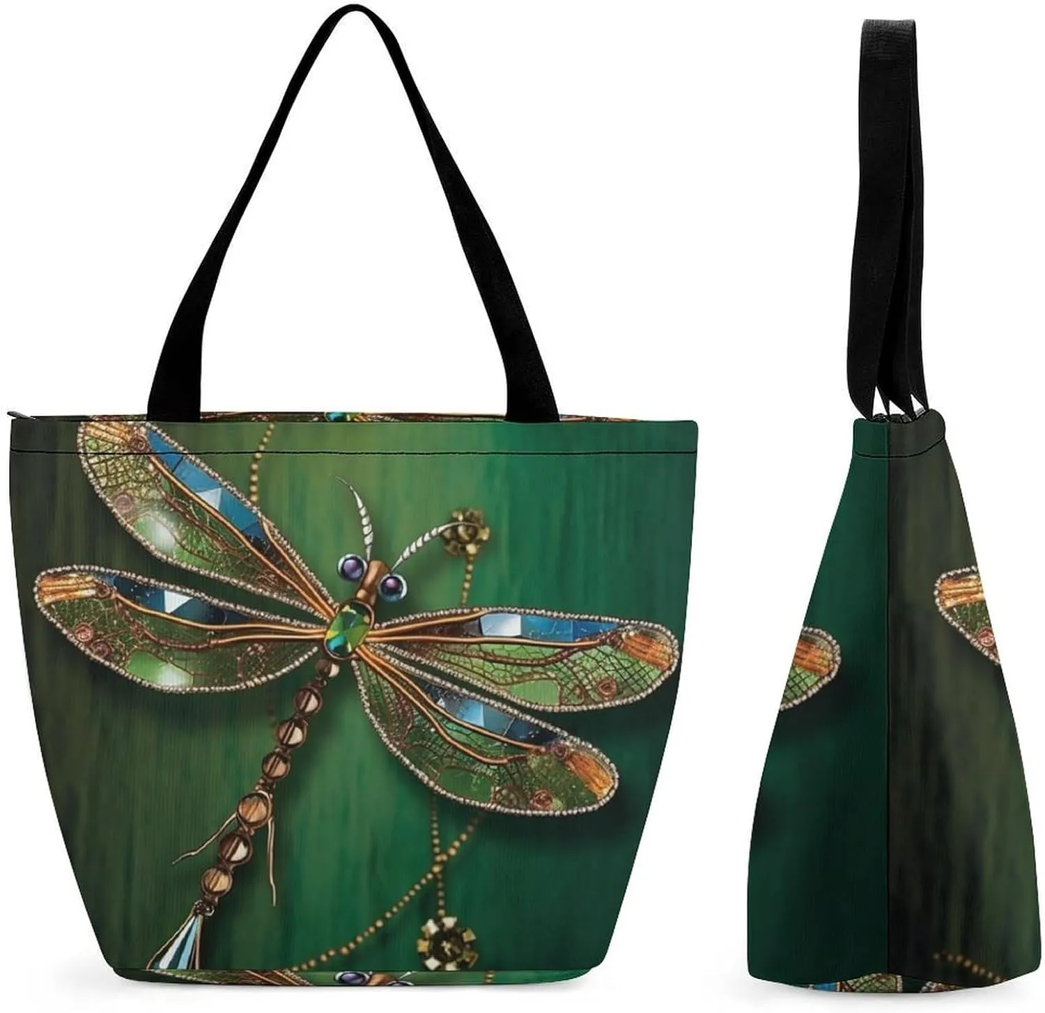 Jewel Dragonfly Tote Bag Shoulder Shopping Bag Reusable Grocery Bag for Travel Work Friendship Gift