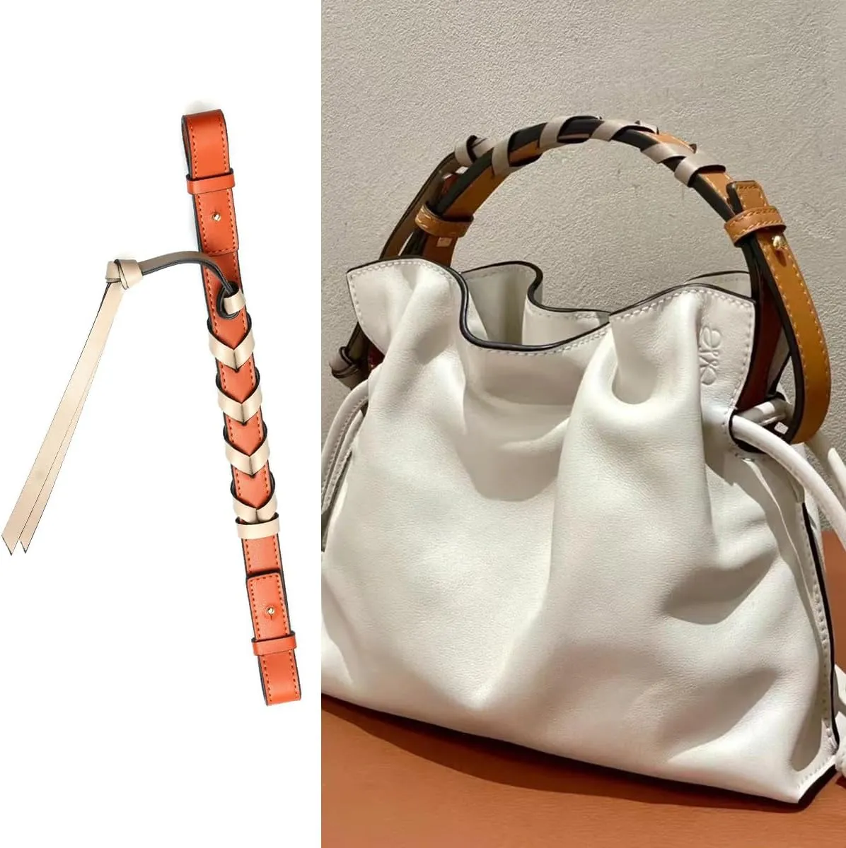 Jiesinlov Bag Handle Strap Genuine Leather Replacement Woven Strap for Flamenco Mini Bucket Handbag Makeover