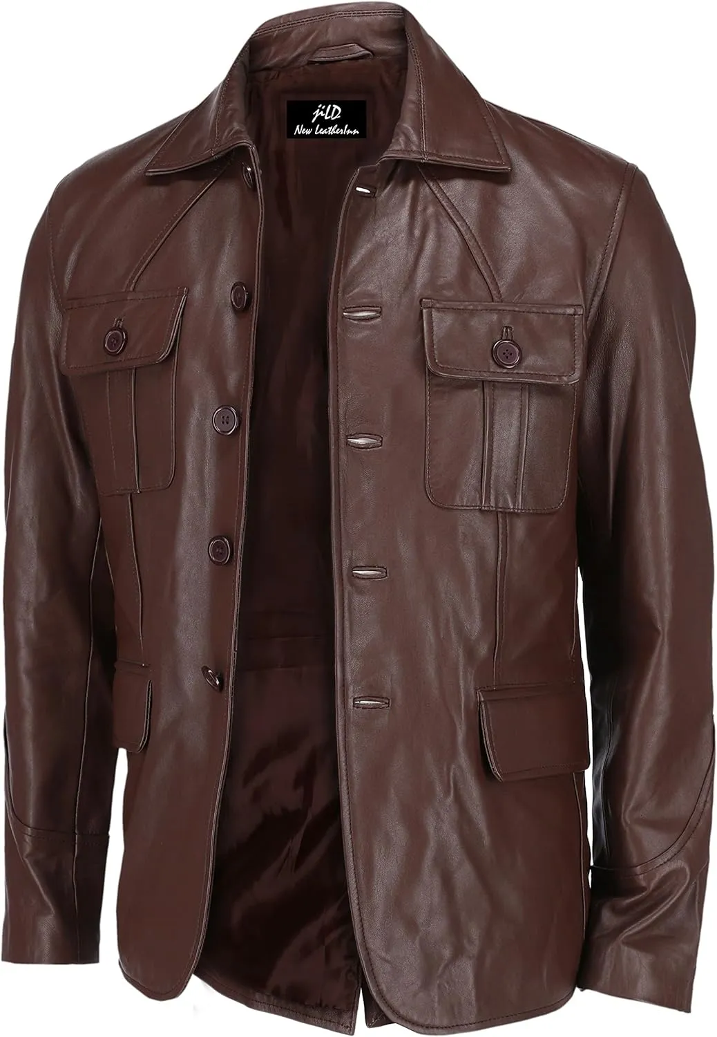 Jild Lambskin Leather Jacket Men Casual Coat – Notched Collar Classic Bond’s Style Ultimate Leather Blazer for Men