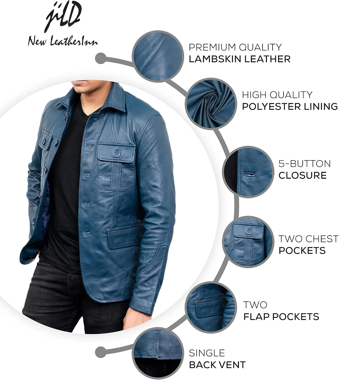 Jild Lambskin Leather Jacket Men Casual Coat – Notched Collar Classic Bond’s Style Ultimate Leather Blazer for Men