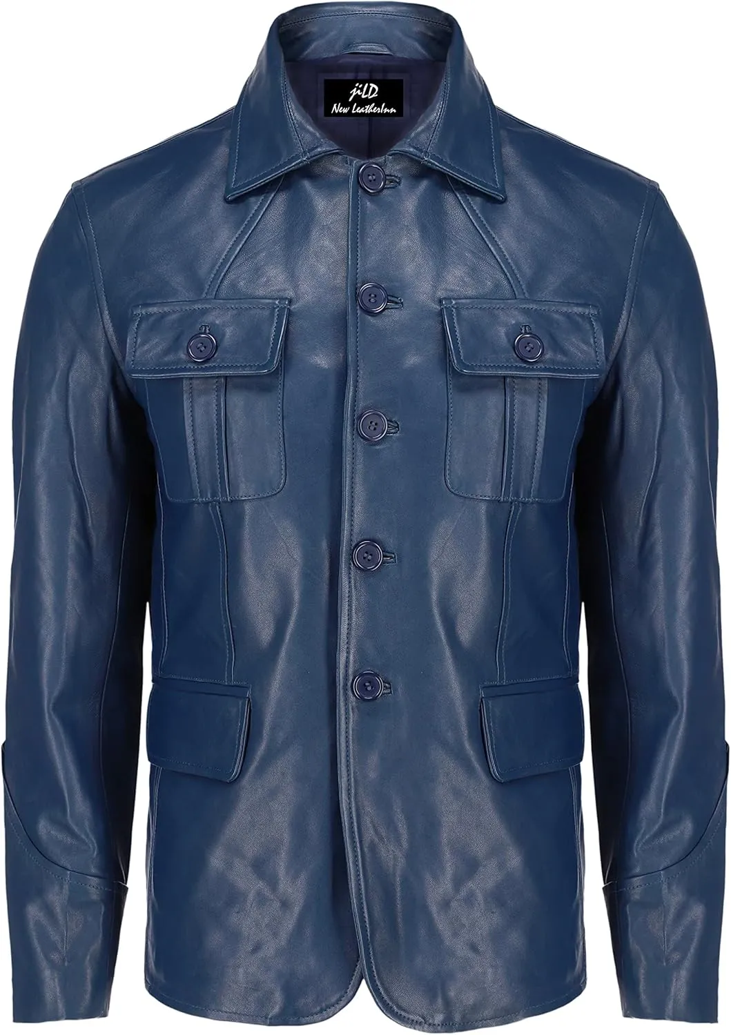 Jild Lambskin Leather Jacket Men Casual Coat – Notched Collar Classic Bond’s Style Ultimate Leather Blazer for Men
