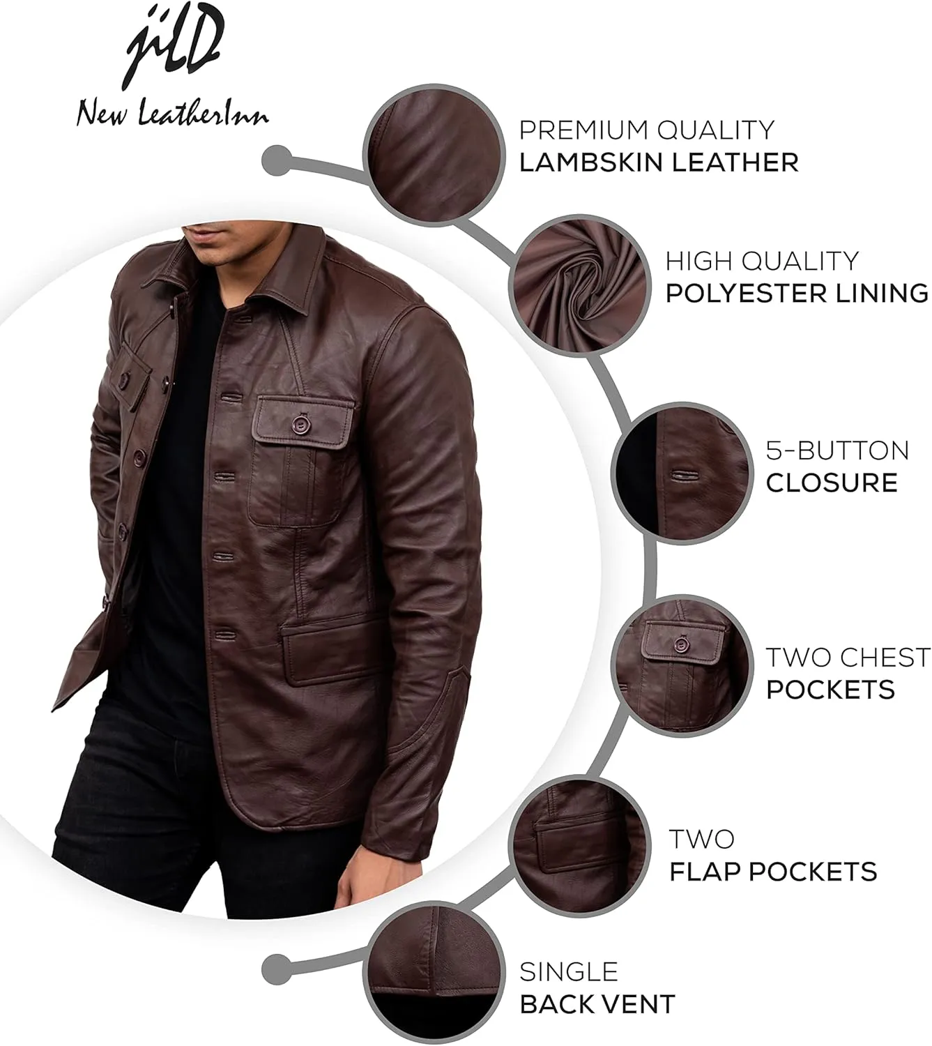 Jild Lambskin Leather Jacket Men Casual Coat – Notched Collar Classic Bond’s Style Ultimate Leather Blazer for Men