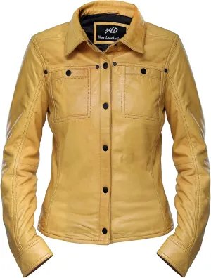 Jild Womens Button Front Lambskin Leather Jacket Shacket - Casual Shirt Long Sleeve Leather Jacket Women with Bust Pocket