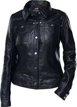 Jild Womens Button Front Lambskin Leather Jacket Shacket - Casual Shirt Long Sleeve Leather Jacket Women with Bust Pocket