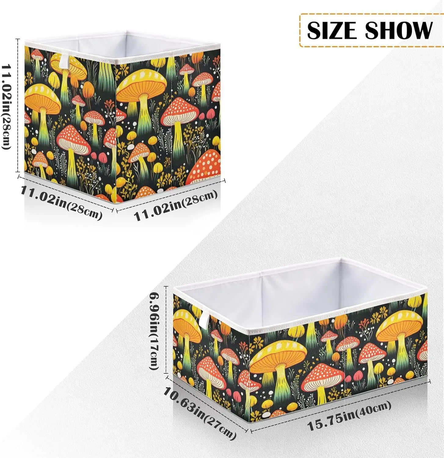 JIPONI Mushroom Magic Foldable Storage Bins Baskets, Storage Cube Box Organizers for Toys, Clothes, Closet, Shelves 16x11x7 In