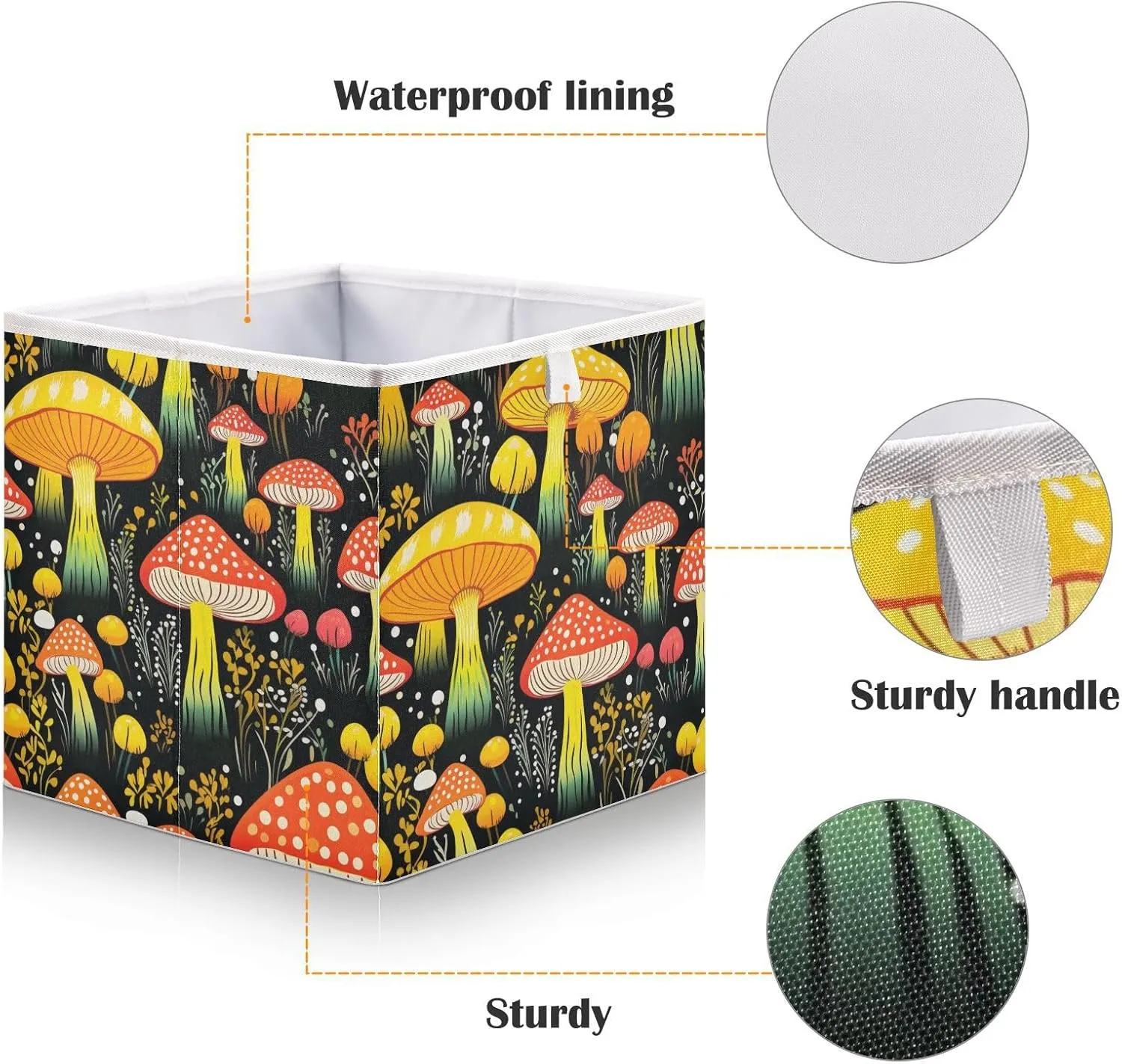 JIPONI Mushroom Magic Foldable Storage Bins Baskets, Storage Cube Box Organizers for Toys, Clothes, Closet, Shelves 16x11x7 In
