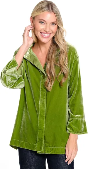 john mark Women's Velvet Wire Collar Three Quarters Sleeves and Hidden Placket