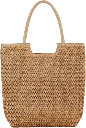 JOLLQUE Straw Shoulder Bag for Women,Large Woven Tote Handbag Purse,Holiday Summer Beach Zipper Clutch Bags