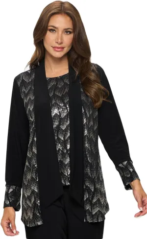 Jostar Women's Drape Sequin Jacket - Long Sleeve Open Front Contrast Print Cardigan