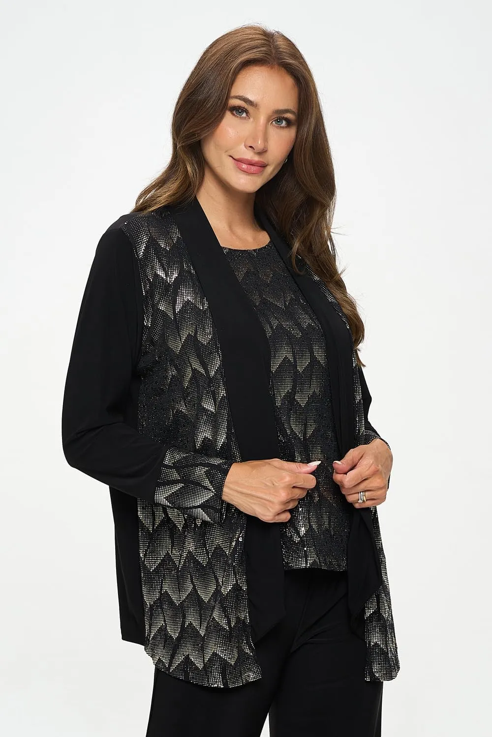 Jostar Women's Drape Sequin Jacket - Long Sleeve Open Front Contrast Print Cardigan