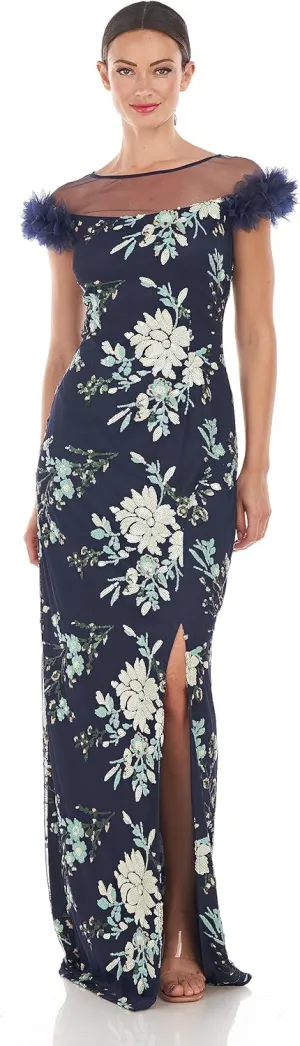 JS Collections Women's Hally 3D Applique Column Gown