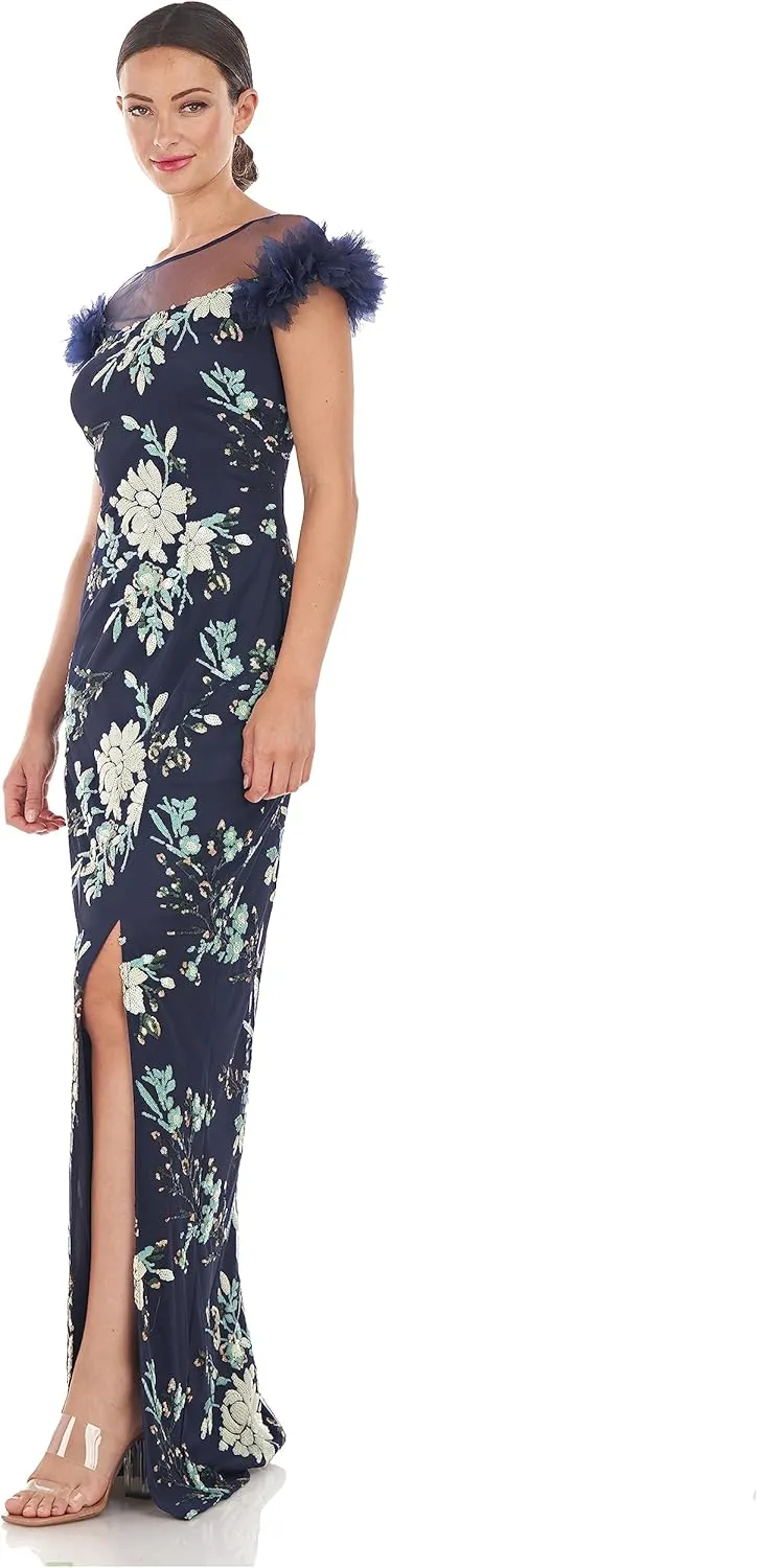 JS Collections Women's Hally 3D Applique Column Gown
