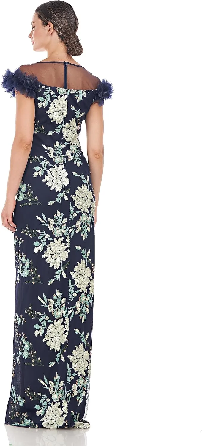 JS Collections Women's Hally 3D Applique Column Gown
