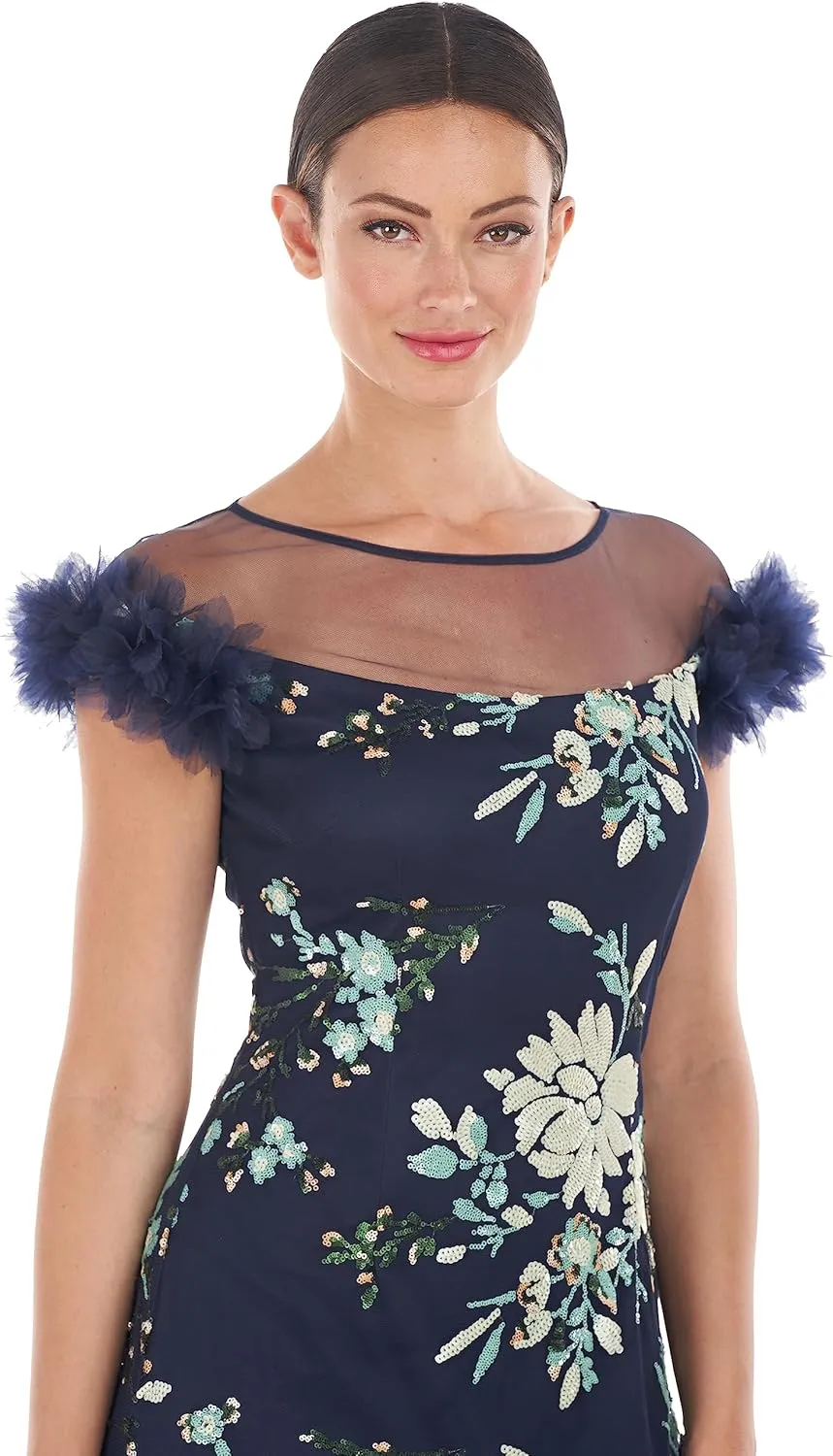 JS Collections Women's Hally 3D Applique Column Gown