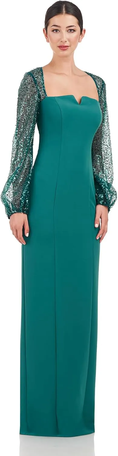 JS Collections Women's Kim Gown with Sequin Sleeve