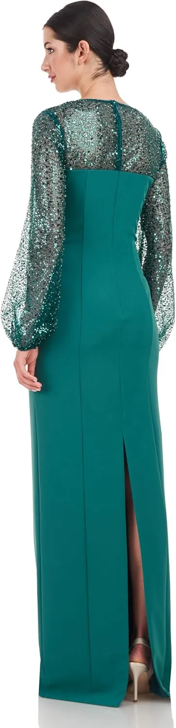JS Collections Women's Kim Gown with Sequin Sleeve