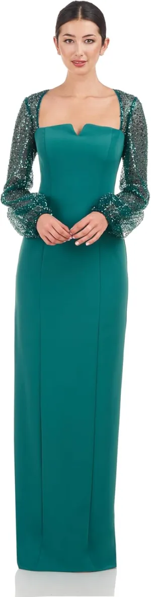 JS Collections Women's Kim Gown with Sequin Sleeve