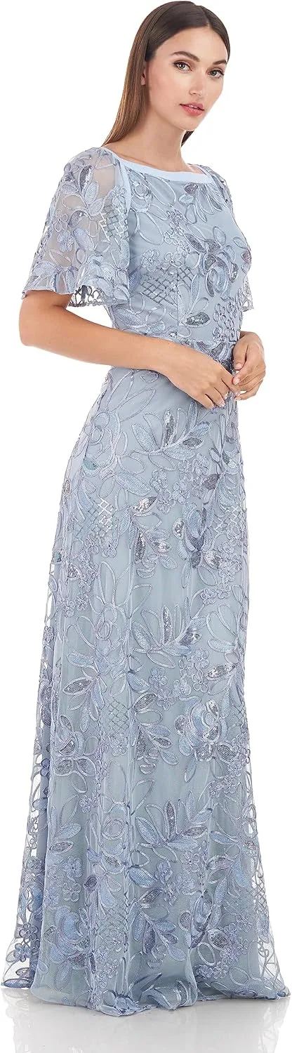 JS Collections Women's Yvonne Flutter A-line Gown
