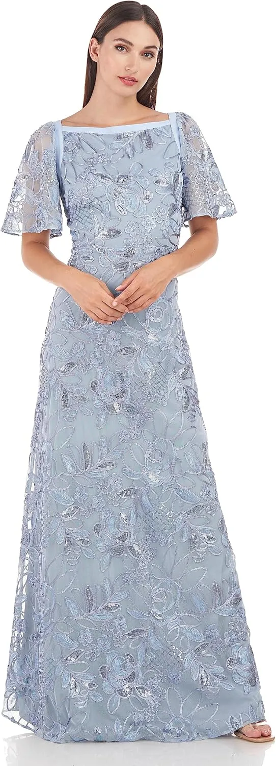 JS Collections Women's Yvonne Flutter A-line Gown