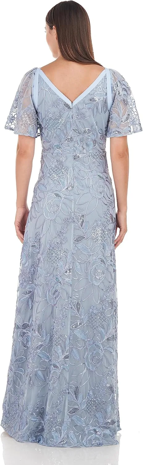 JS Collections Women's Yvonne Flutter A-line Gown
