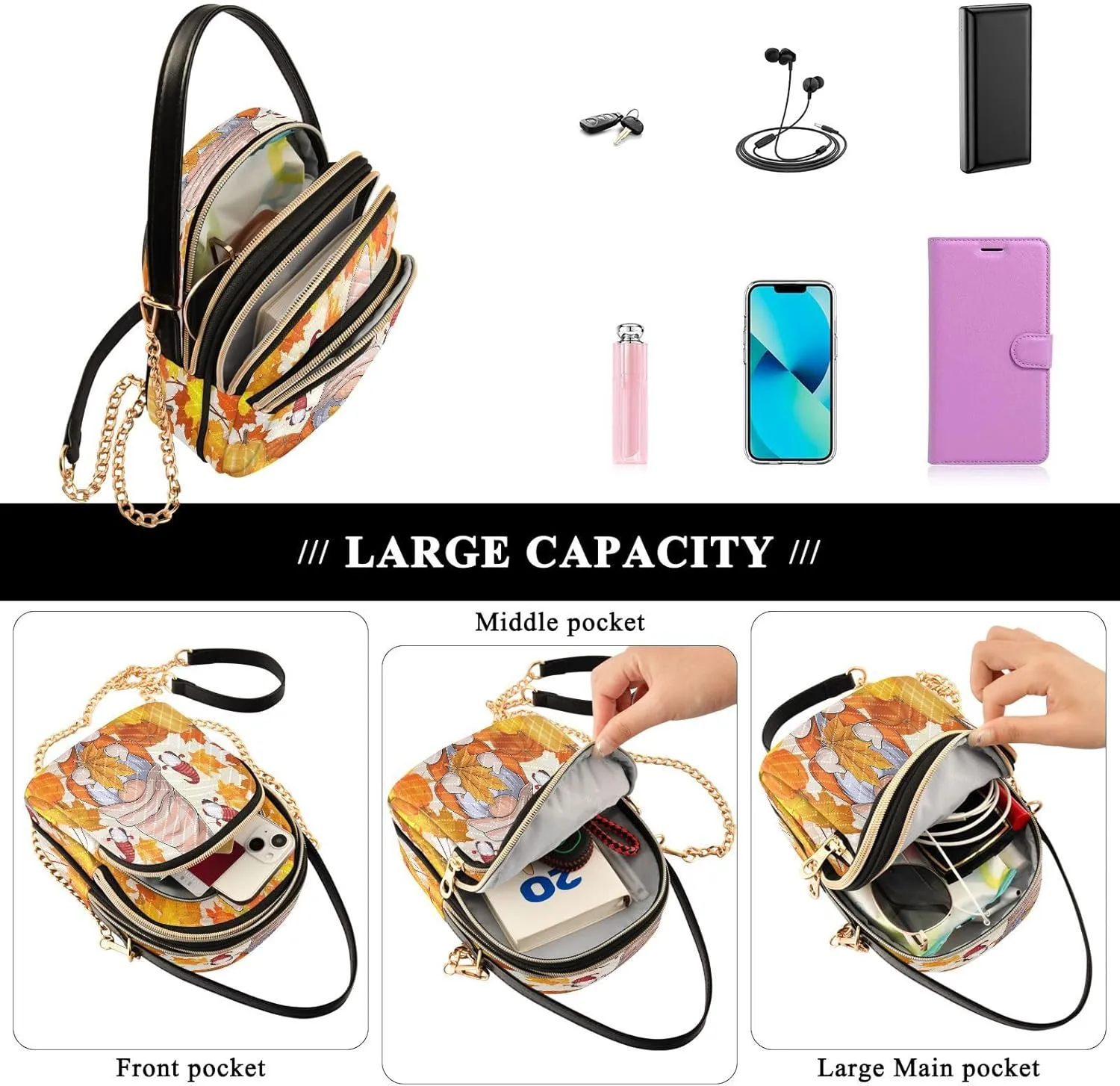 JSTEL Small Crossbody Bag for Women with Compartments,Long Strap Crossbody Purse Polyester Phone Purse Wallet