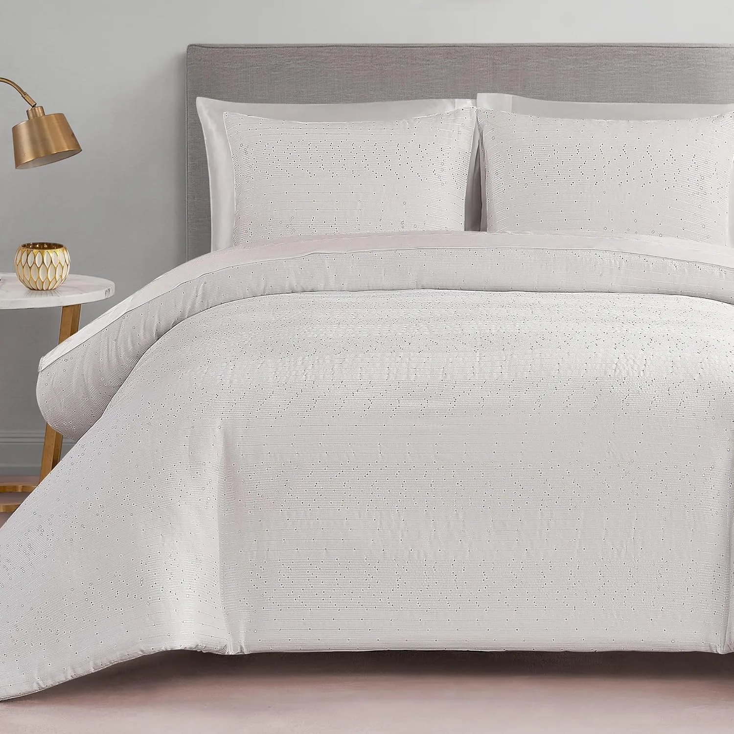 Juicy Couture Queenie Sequin White Queen/Full Comforter Set - 3 Piece Stylish Bedding Ensemble