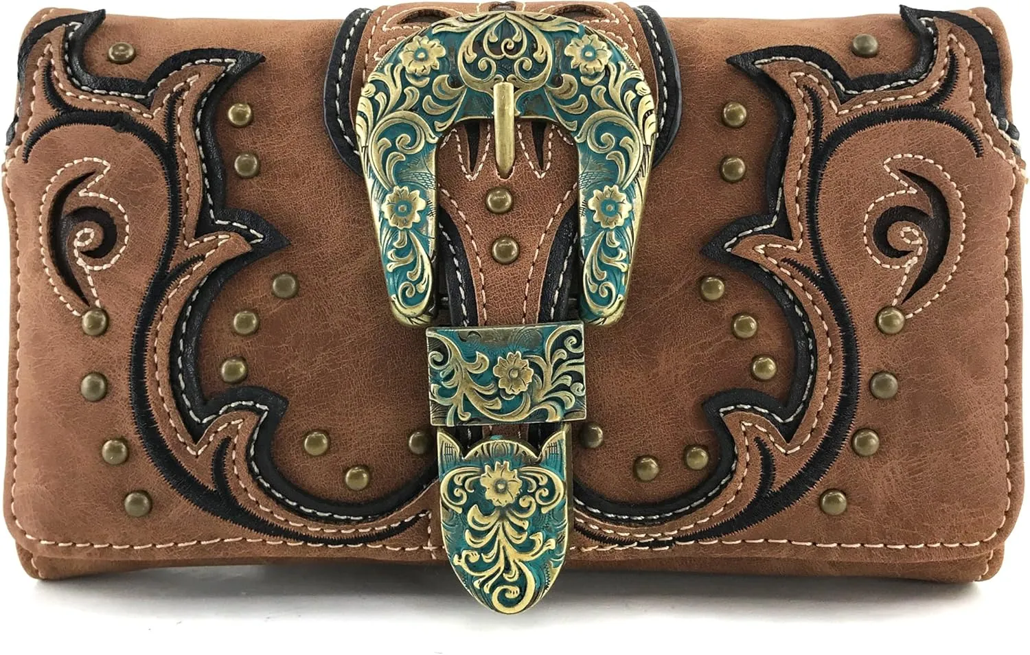 Justin West Patina Girl Western Bronze Floral Buckle Conceal Carry Handbag Purse Tote and Strap Wallet
