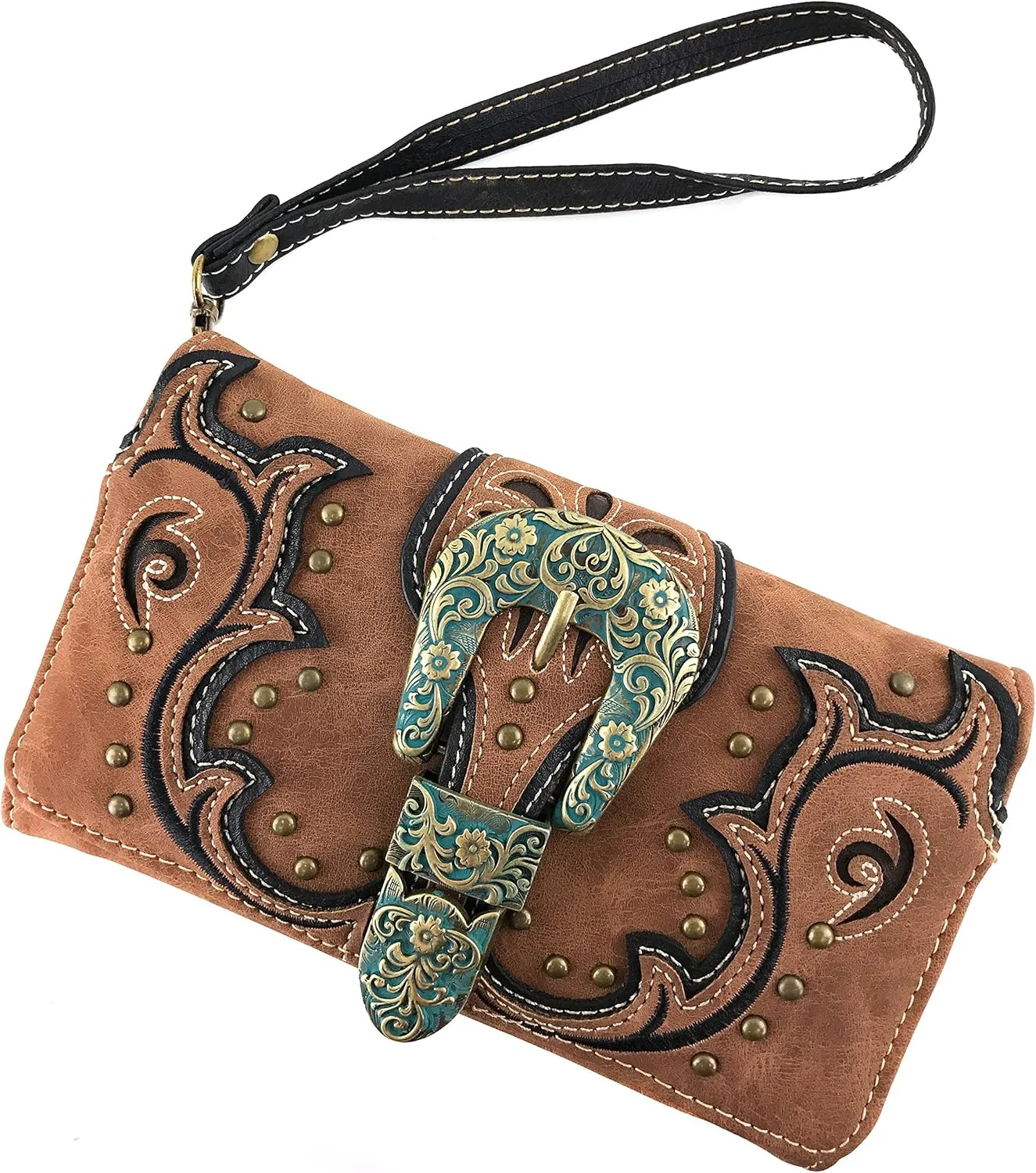 Justin West Patina Girl Western Bronze Floral Buckle Conceal Carry Handbag Purse Tote and Strap Wallet
