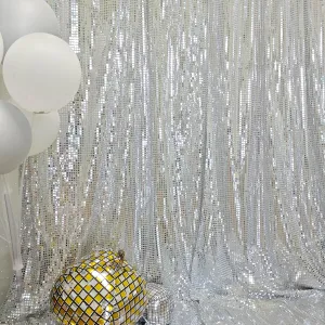 JYFLZQ Silver Disco Sequin Backdrop Curtain for Parties 4.5 x 8 ft 1 Panel 70s 80s Mirror Foil Background Glitter Sparkly Photography Photo Booth Backdrop for Birthdy Bachelorette Party Decorations