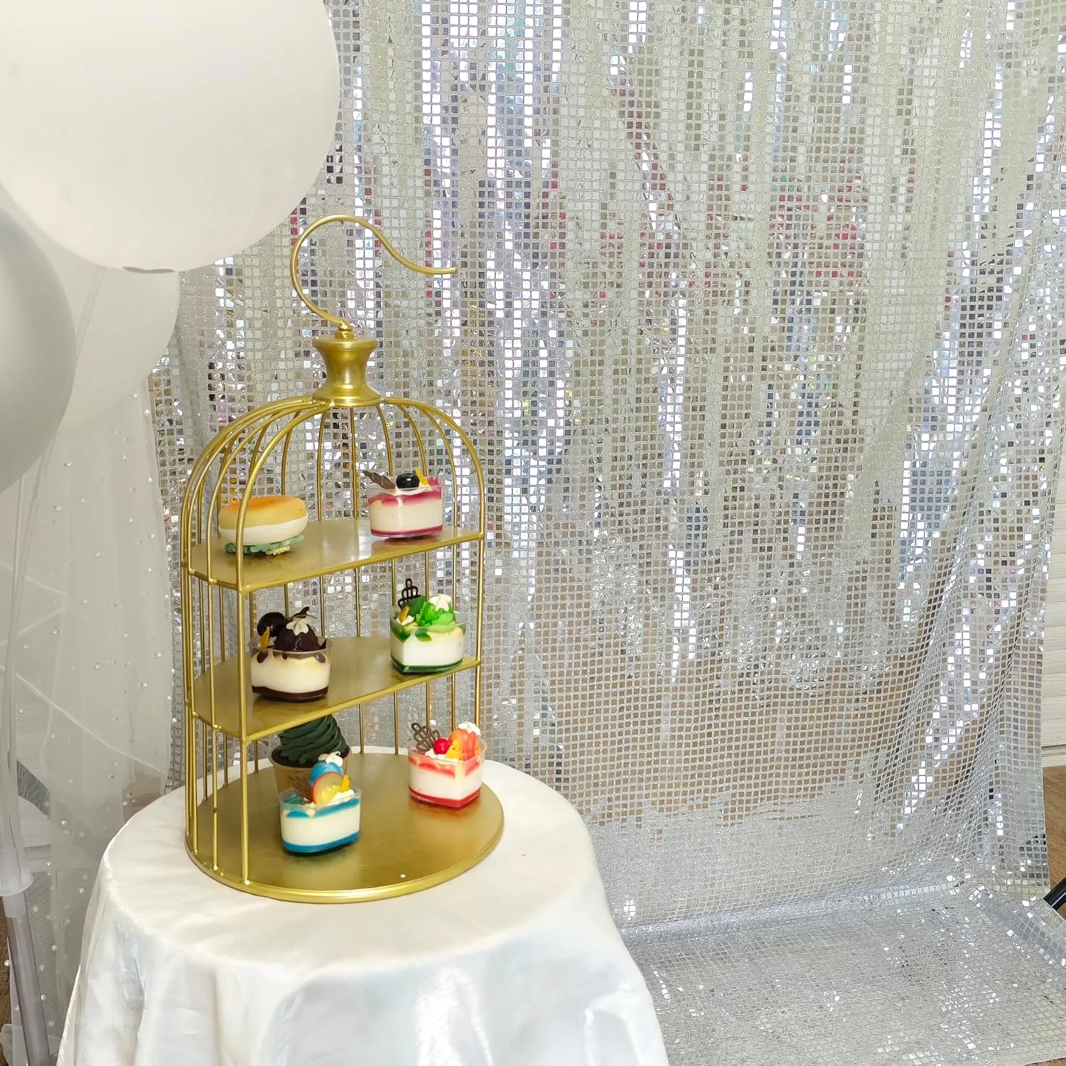 JYFLZQ Silver Disco Sequin Backdrop Curtain for Parties 4.5 x 8 ft 1 Panel 70s 80s Mirror Foil Background Glitter Sparkly Photography Photo Booth Backdrop for Birthdy Bachelorette Party Decorations
