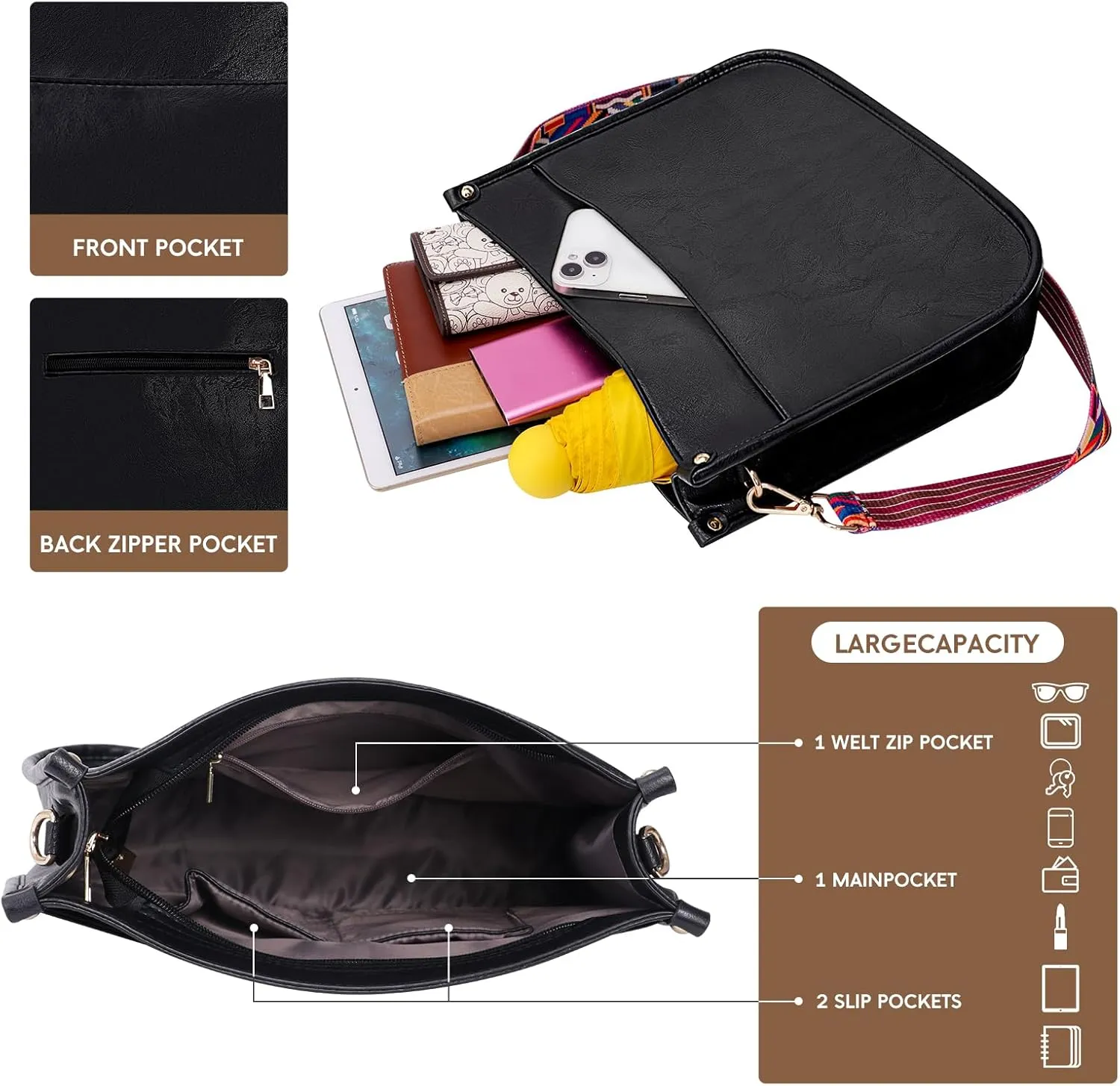 Kamo Crossbody Bags for Women Trendy Fashion Shoulder Bag Hobo Handbags Guitar Strap Purse with 2 Straps
