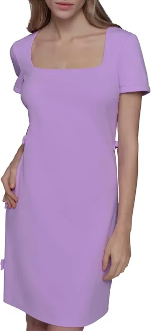 Karl Lagerfeld Paris Women's Short Sleeve Square Neck Bow Embellished Shift Mini Dress