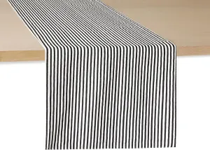 kate spade new york Hand Painted Shirting Stripe Reversible Table Runner, 100% Cotton, Cream/Black, 15"x72"