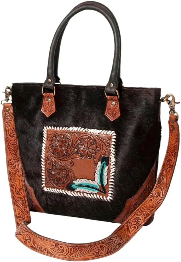 KBK127 TOTE Hand Tooled Hair-on Genuine Leather women bag western handbag purse