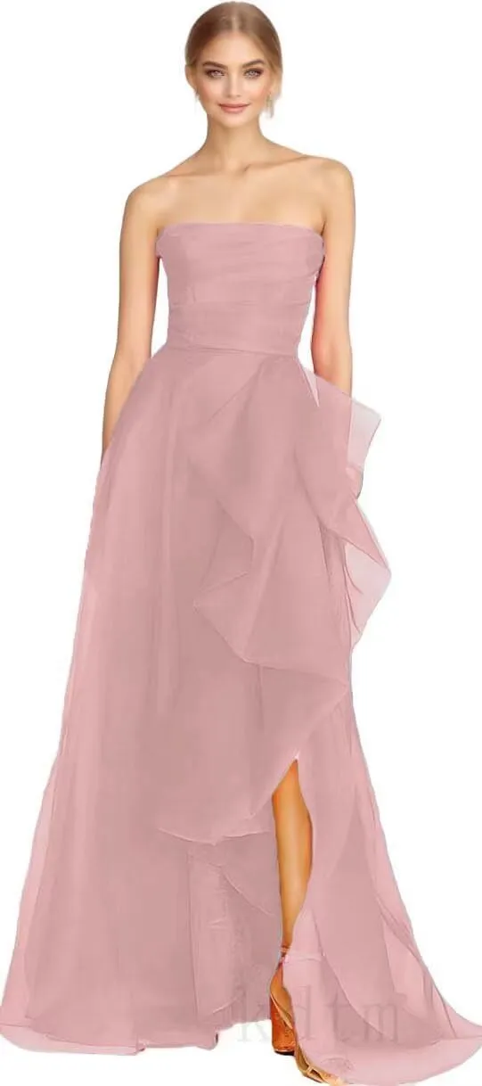 KDTM Strapless Prom Dresses for Women 2025 Puffy Ball Gowns Long Tulle Ruffles Formal Dress with Slit