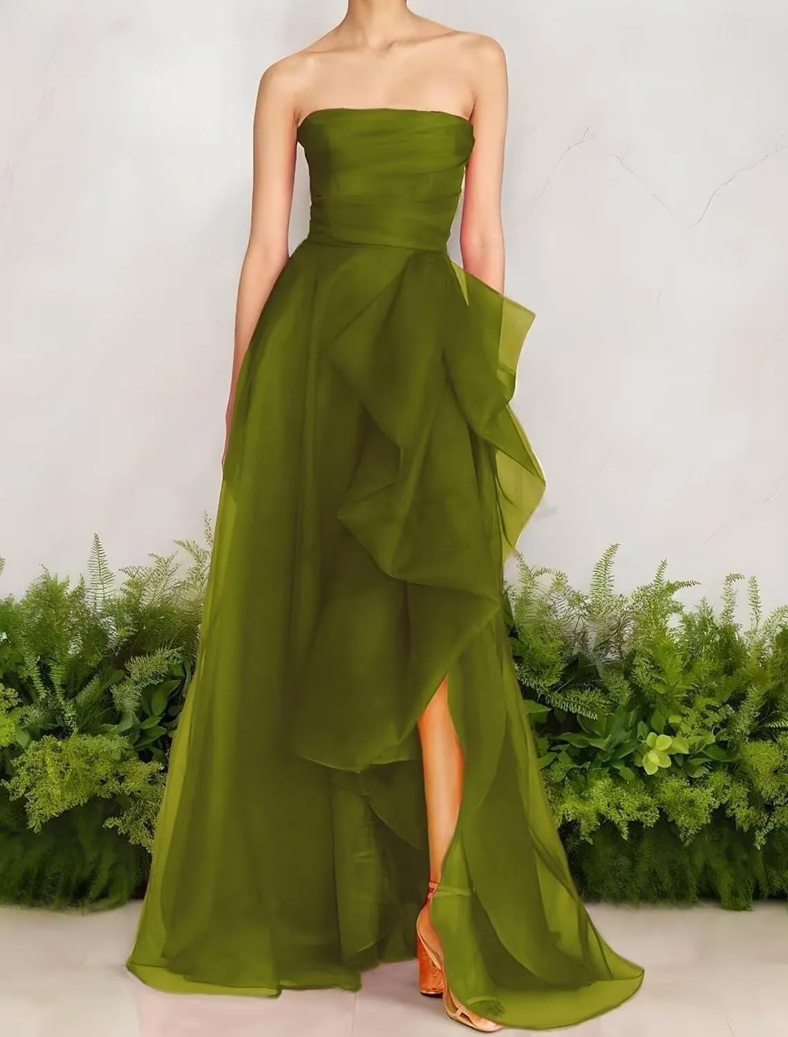 KDTM Strapless Prom Dresses for Women 2025 Puffy Ball Gowns Long Tulle Ruffles Formal Dress with Slit