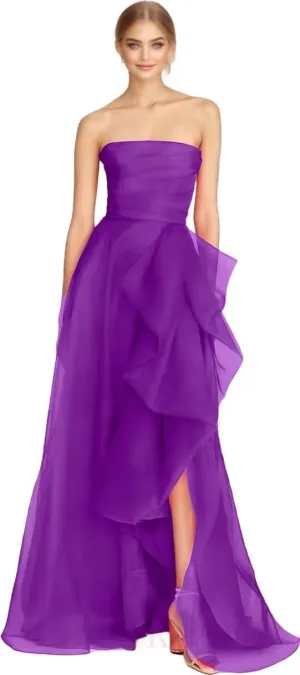 KDTM Strapless Prom Dresses for Women 2025 Puffy Ball Gowns Long Tulle Ruffles Formal Dress with Slit