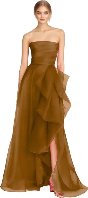 KDTM Strapless Prom Dresses for Women 2025 Puffy Ball Gowns Long Tulle Ruffles Formal Dress with Slit