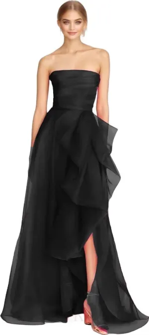 KDTM Strapless Prom Dresses for Women 2025 Puffy Ball Gowns Long Tulle Ruffles Formal Dress with Slit